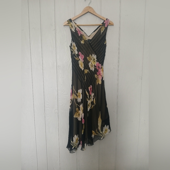 Vintage silk asymmetrical floral beaded dress Adrianna size M *see Measurement - Picture 1 of 8